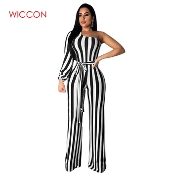 

Women Jumpsuit Lady Stripe Romper Summer Female Off One Shoulder Jumpsuit Bodysuit Bodycon Party Streetwear Outfit Clothes