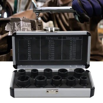 

Yalku 9-19mm 10pcs set Damaged Bolts Nuts Screws Remover Extractor Removal Tools Set Luxury packaging Used to repair cars Tool