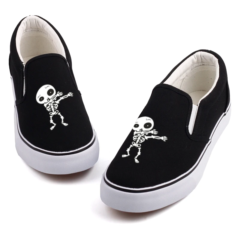 

E-LOV Hip Hop Dabbing Skeleton Printed Men Couples Canvas Shoes Flat Loafers Funny Skull Head Design Casual Shoes Espadrilles