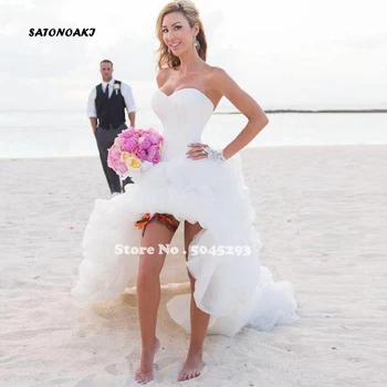 

High Low Beach Wedding Dress Summer Sweetheart Neckline Ivory Ruffled Corset Bridal Gown Vestido De Novia Robe Mariage Undefined