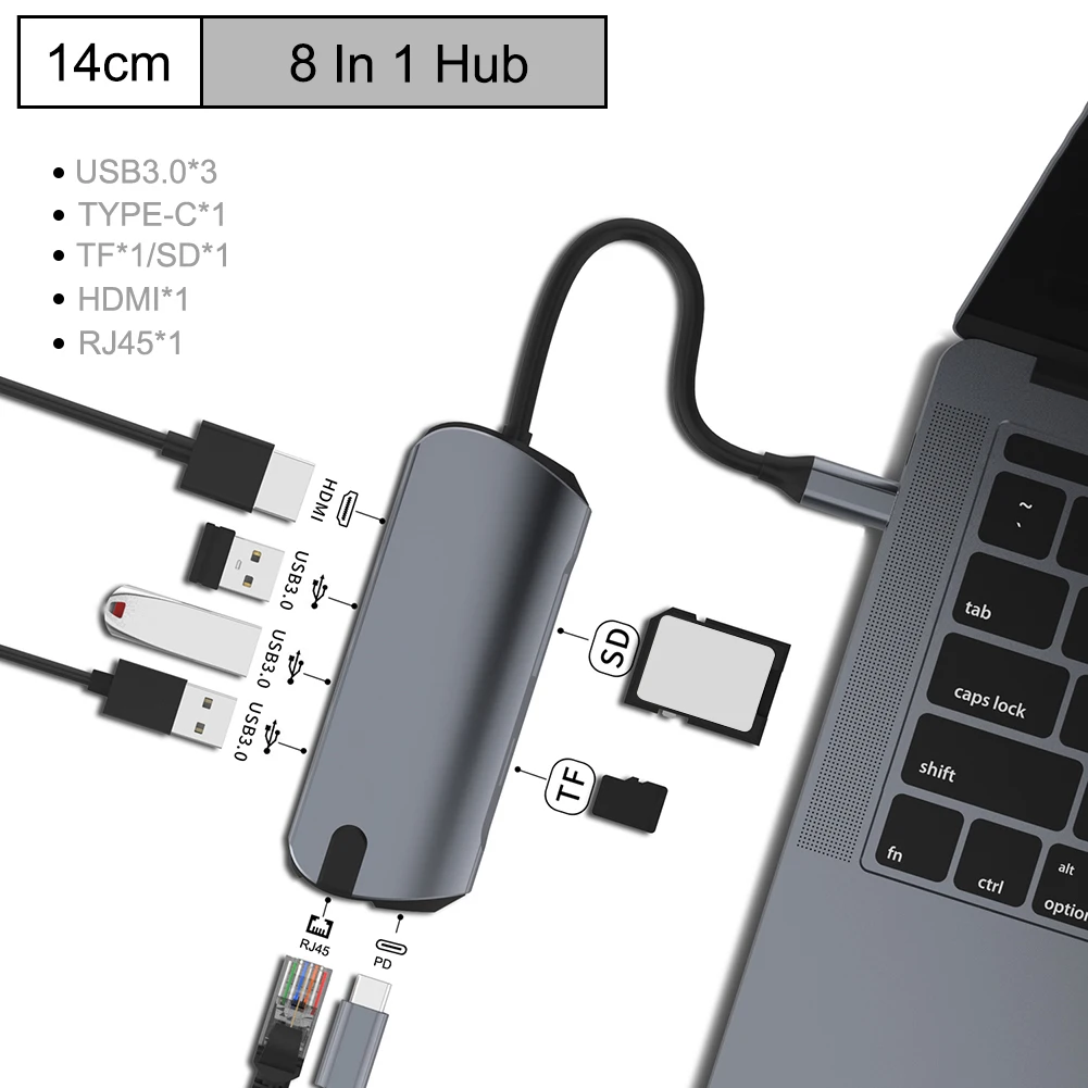 USBC к Rj45 HDMI USB 3,0 type C зарядный порт 8 в 1 концентратор Gigabit Ethernet Lan 4K для Mac book Pro Thunderbolt 3 USB-C зарядное устройство - Цвет: 8-in-1