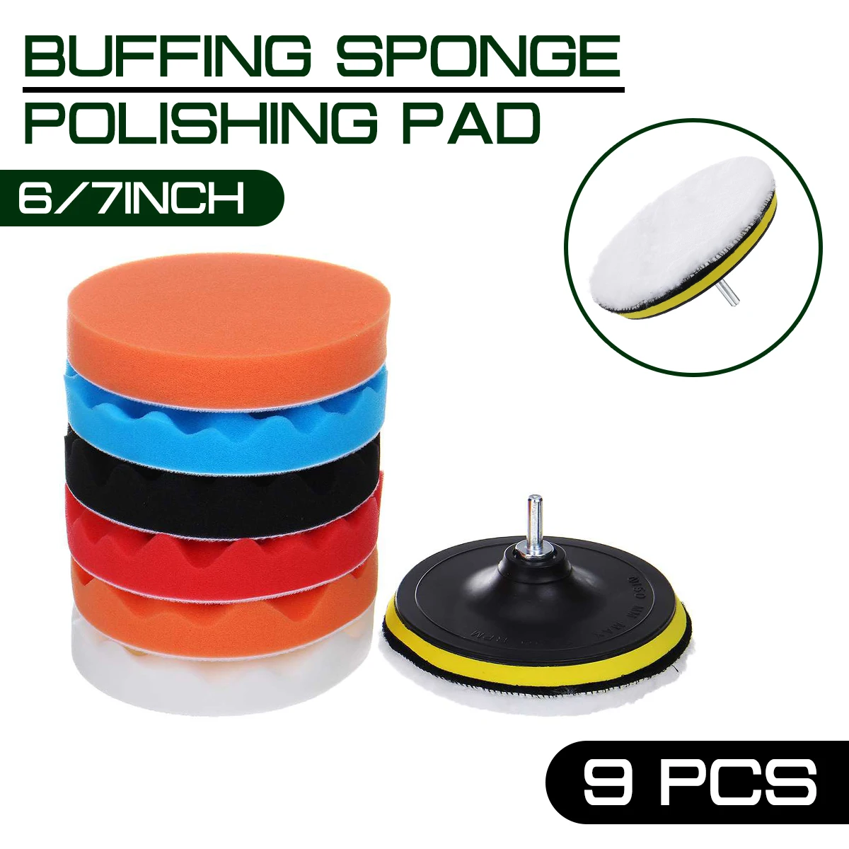 

9pcs/Set Car Polishing Pad Sponge 6/7 inch Buffing Waxing Boat Car Polish Buffer Drill Wheel Polisher Removes Scratches