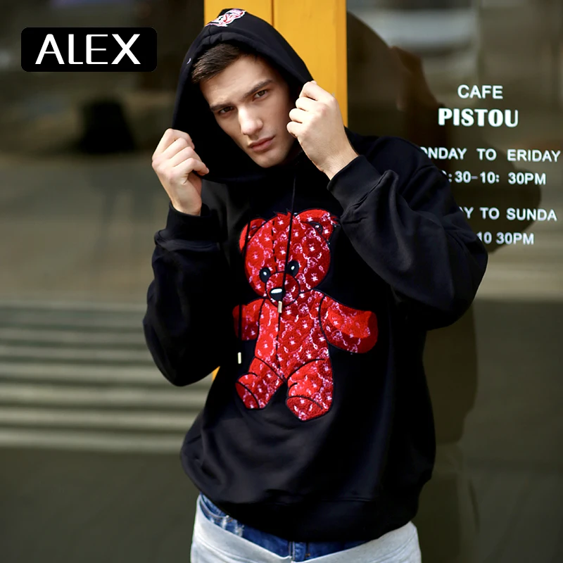 Мужская толстовка Alex Plein 100% хлопок с вышивкой мишки тедди большие размеры эстетическая модная одежда