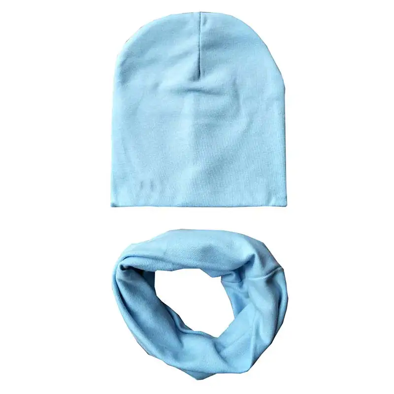 Распродажа; 1 комплект; осенне-зимний детский шарф; шапка для девочек и мальчиков; хлопковая шапочка; вязаная шапка для малышей; детский вязаный снуд - Цвет: Небесно-голубой