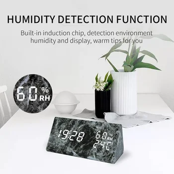 

Snooze Multifunction LED Alarm Clock Marble Digital Clock Voice Controlled Time Bedside Table Desktop Clock