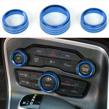 

3Pcs Blue AC Radio Switch Trim Ring Knob Covers For Dodge Challenger 2015-2019 Knob Cover High Quality