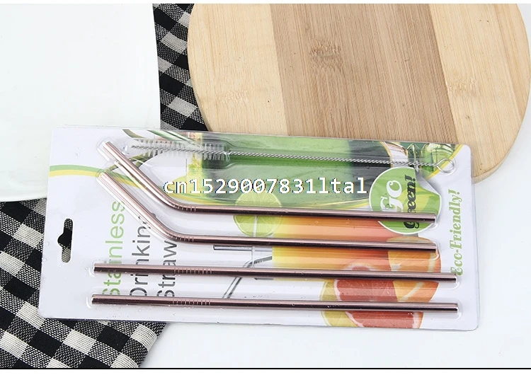 10sets Color Stainless Steel Straw Set Mirror Polished Sucker Beverages Curved Straw Drinks 4 Straw and 1 brush