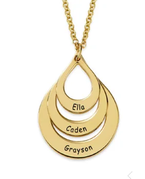 

Personalized Custom Names Water Drop Necklace for friends Layered Engraved Pendant Christmas Gift for Family