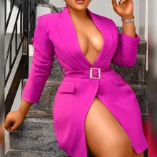 Blazer Sexy à col en V profond pour femmes, costume à manches longues, Rose rouge, bureau, manteau Elagent, mode, automne 2021 