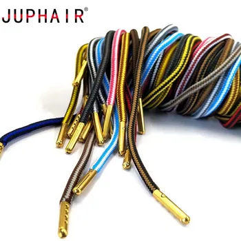 

JUPHAIR Athletic Sport Round Shoelaces Gold Metal Tips Double Color Striped Non-slip Outdoor Hiking Sneaker Shoe Laces Strings
