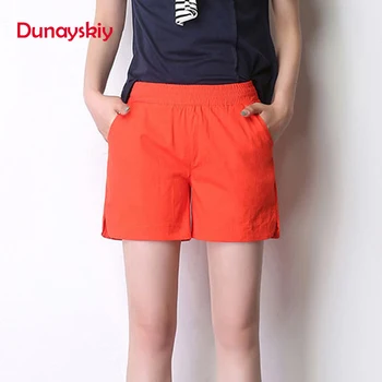 

Dunayskiy Women Summer 8 Colors Solid Loose High Elastic Waist Shorts Femme Cotton Linen Casual Fashion Pockets Shorts Plus Size