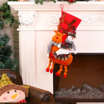 

Christmas Socks Snowman Riding Deer Pendant Gift Bag New Years Xmas Tree DIY Decoration