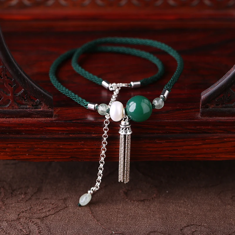 

Clavicle Short Chain Agate Vinestone Retro 925 Sterling Silver Accessories Simple Female Hanging Chain Water Wave Chain