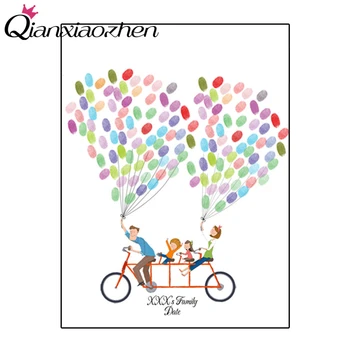 

Qianxiaozhen Personalized Custom Happy Family Fingerprint Tree Painting DIY Signature Guest Book For Family Party Decoration