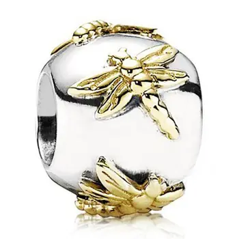 

New 925 Sterling Silver Bead Charm Two Tone Dragonflies Dragonfly Beads Fit Original Bracelet Bangle Diy Jewelry