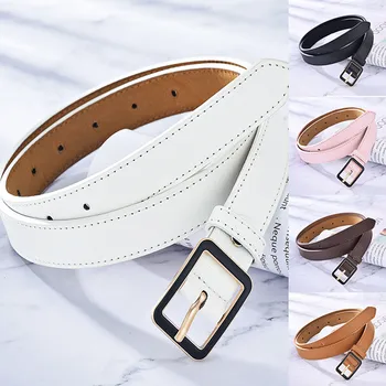 

New Women Belt Solid PU Leather Metal Square Buckle Belt Fashion Simple Waistband Decorative Belt pasek damski ceinture femme #H