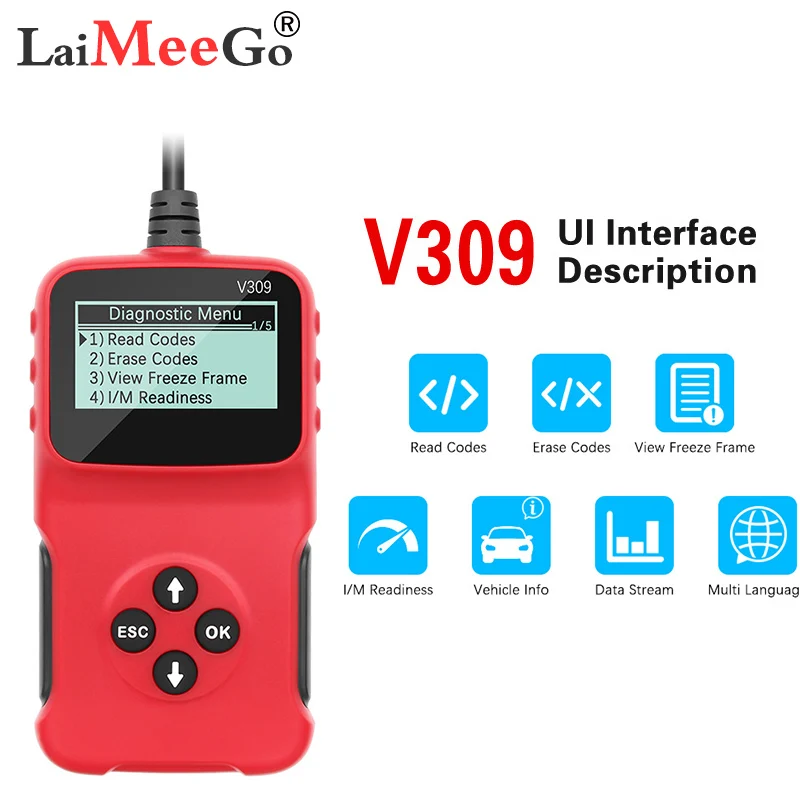 Новинка V309 OBD2 OBDII автомобильный диагностический сканер портативный считыватель