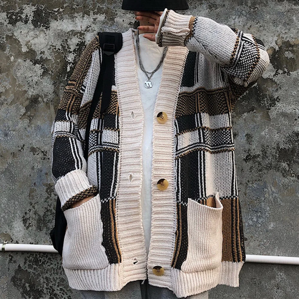 

Korean Lazy Style Cardigan Women Sweater Oversize Patchwork Trend Gothic Knitted Sweaters Winter Vintage Casual Coat Fall 2020