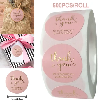 

500pcs/roll Pink Round Gilding Thank You Stickers Scrapbooking Labels for Package Boxes Parcel Envelope Seal Wedding Sticker