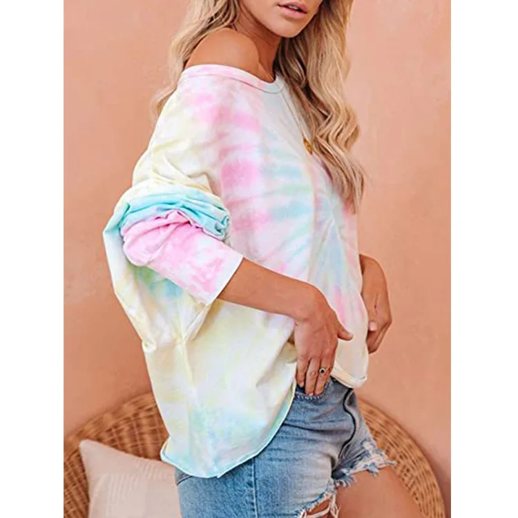 Tie Dye Print Woman T-shirts Long Sleeve Plus Size T Shirt O-neck Gradient Color Tee Shirt Trendy Sexy Women Streetwear