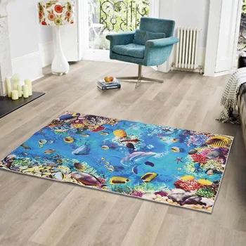 

3D Ocean World Fish Carpet Kitchen Mat Entrance Doormat Bedroom Home Floor Decoration Living Room Carpet Bathroom Anti-slip Rug