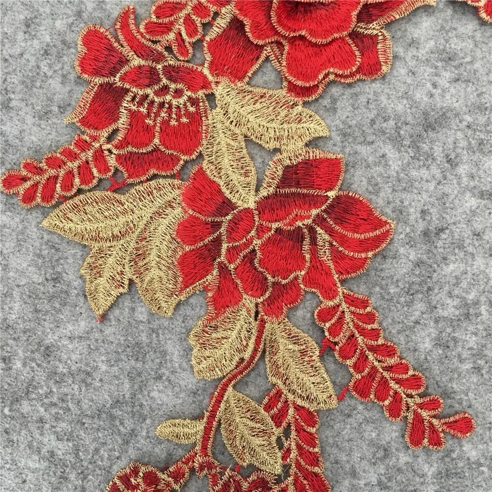 Новое поступление красная 3D Цветочная вышивка аппликация швейный кружевной воротник DIY кружевная ткань декольте аксессуары для одежды 1 шт. распродажа