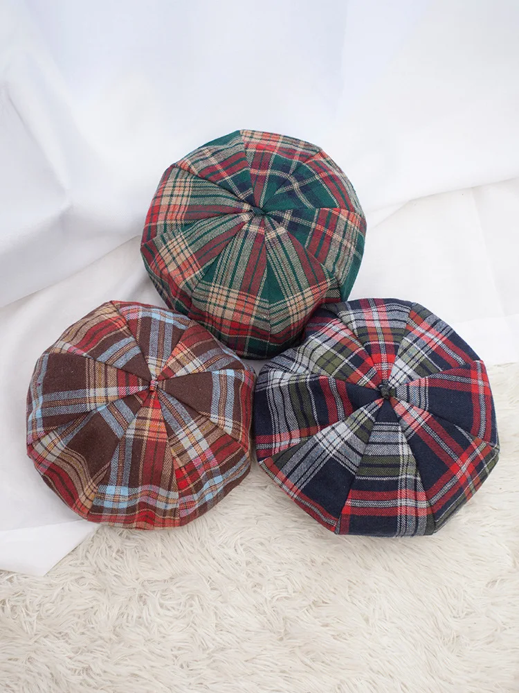 

Beret Women's Spring And Autumn Students Tide Korean-style Japanese-style Versatile bei lei mao England Retro Plaid Literature A