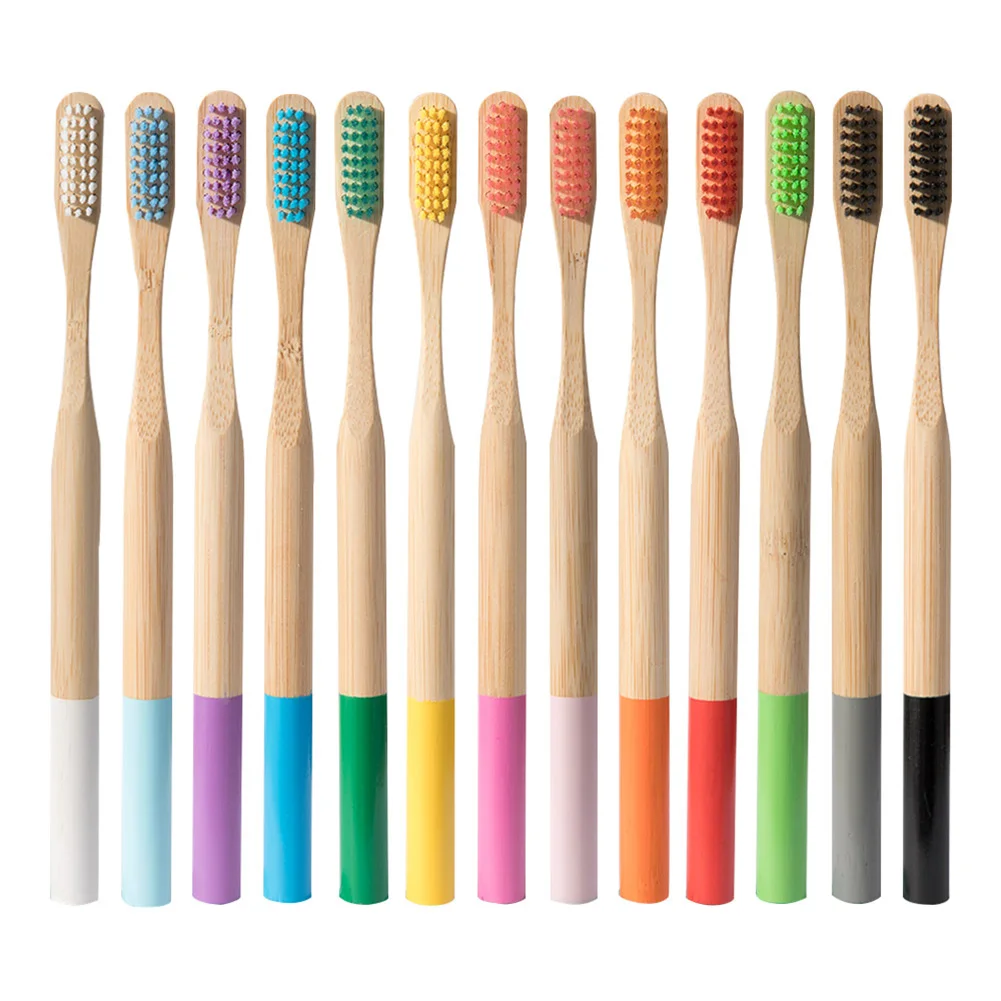 Environmentally Wood Rainbow Toothbrush Wooden Handle Tooth Brush for Home Travel MYDING