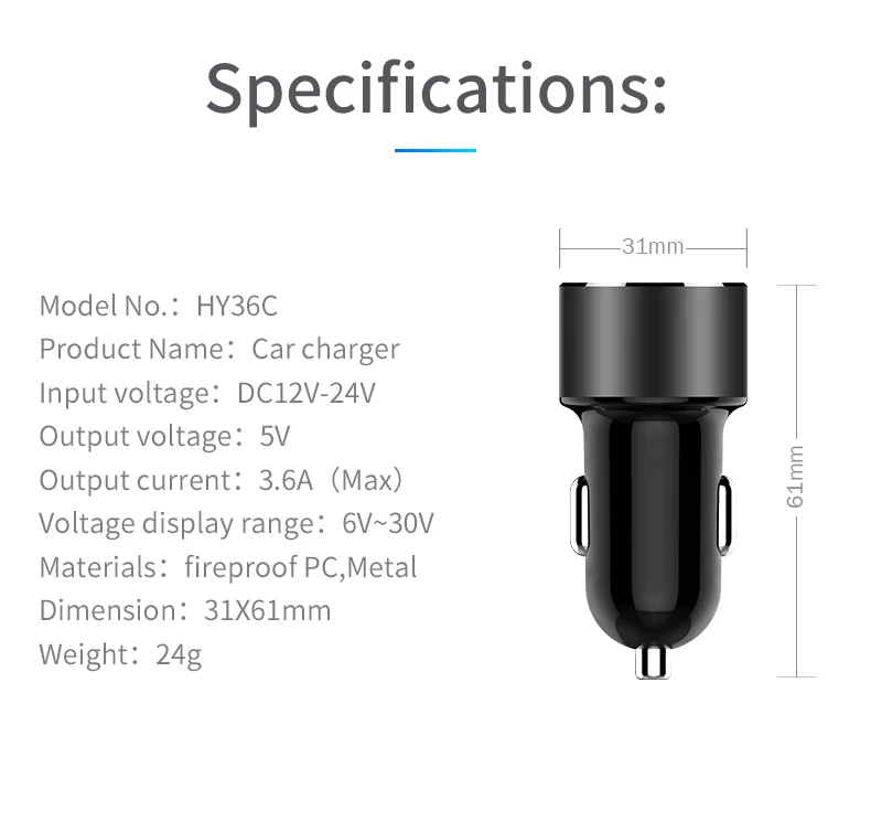Автомобильное зарядное устройство KORSEED Mini 3.4A с двумя usb портами быстрое