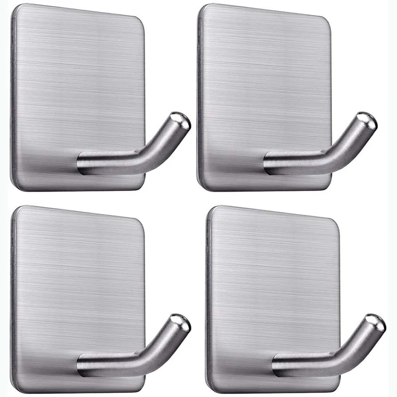 10/2Pcs Adhesive Hooks Heavy Duty Wall Hangers Waterproof Stainless Steel  Towel Holder Stcik On For Hanging