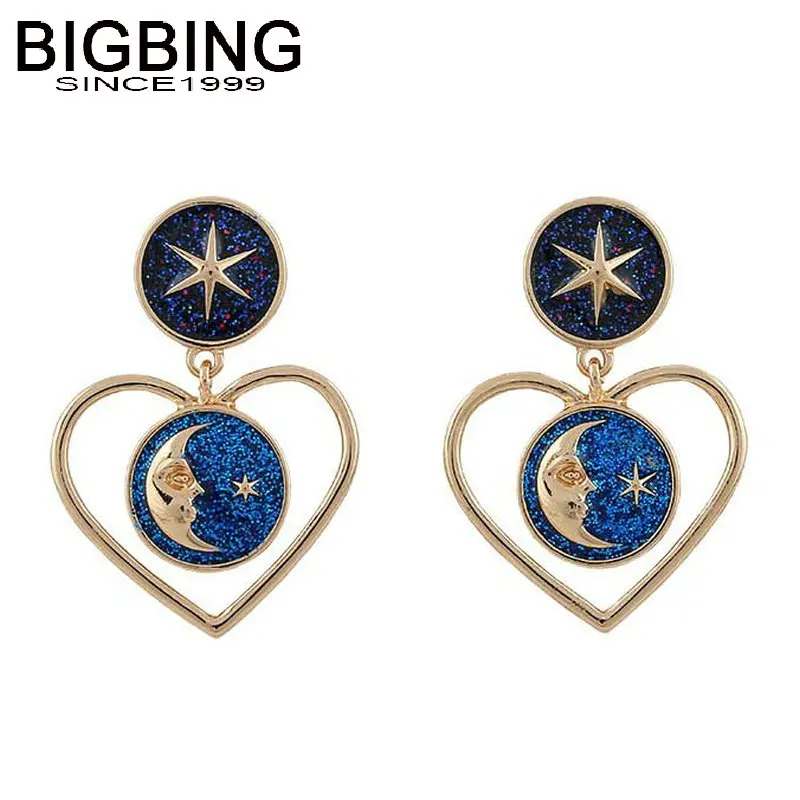 Q147 BIGBING ювелирные изделия Модные в виде звезды луны сердца круглые серьги-гвоздики Модные женские серьги высокое качество