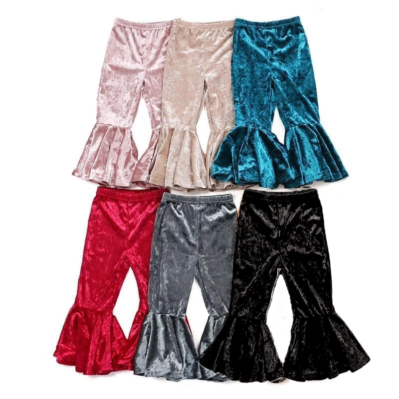 

Baby girls so cute six colors bell bottom velvet pants for winter