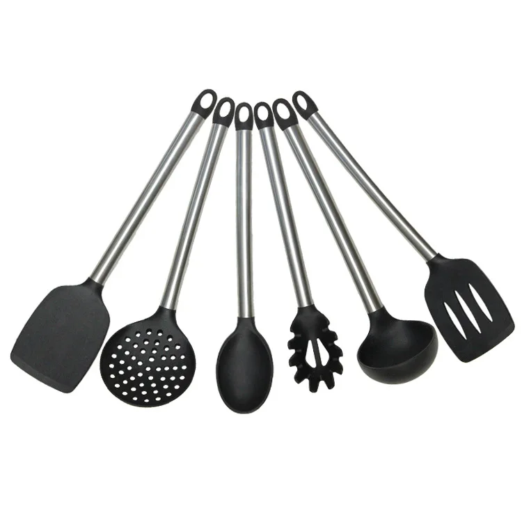 

Manufacturers Direct Selling Stainless Steel Tube Handle Silica Gel Kitchen Ware Six Pieces Set Non-stick Pot Shovel Kitchen Too
