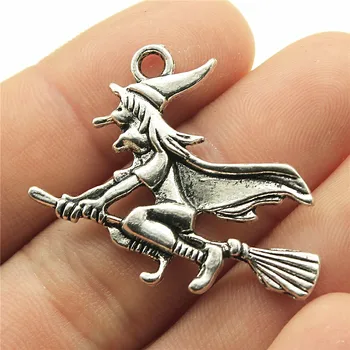 

WYSIWYG 4pcs 36x34mm Witch On Broomstick Halloween Charm Pendants For Jewelry Making Magician Pendants Charm Wizard