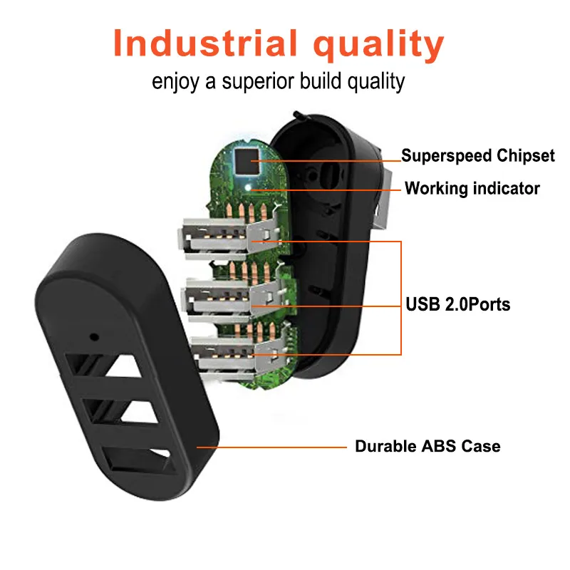 Высокоскоростной usb-хаб, вращающийся, 3 порта, USB, несколько концентраторов, 2,0, USB адаптер для ноутбука, компьютера, концентратор, USB, несколько портов, адаптер
