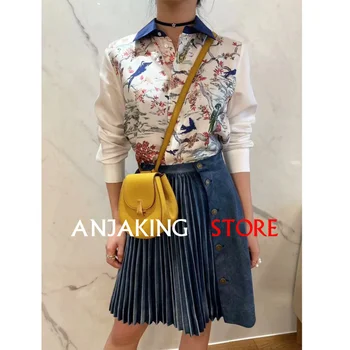 

Heavy twill silk Blouse Lapel Long Sleeve Silk Printing Elegant High Quality fashion Top 2020 spring Women's New