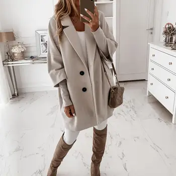 

Women Casual Autumn Winter 3/4 Sleeve Pockets Buttons Long Coat Loose Jacket Women's Clothing high quality Coat Fashion 2020 new