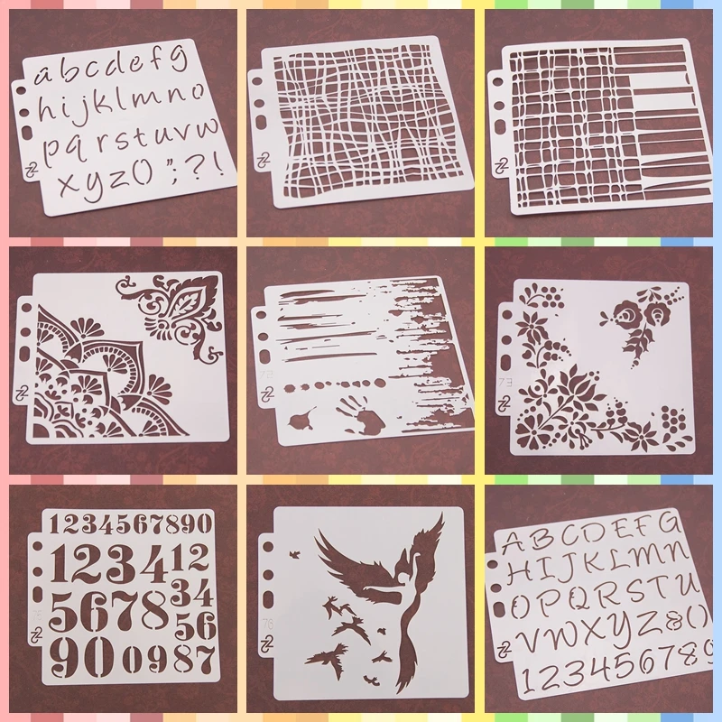 

Letters Grid Clock Pattern Layering Stencils For Wall Painting Scrapbook Coloring Embossing Album Paper Card Template Decoration