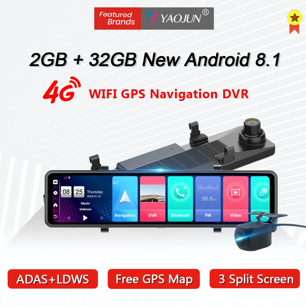 

2020 New 4G Android 8.1 RearView Mirror Dash Cam Triple Screen 1080P ADAS Wifi Car DVR Camera Bluetooth GPS Navigator Dual Lens