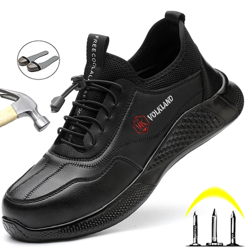 Zapatos de seguridad con punta de acero para hombre, calzado de trabajo impermeable, zapatillas de trabajo indestructibles, calzado de seguridad antiperforación