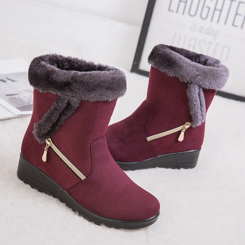 ZYYZYM/зимние ботинки женские зимние ботинки теплые женские ботинки из плюша хлопковая обувь женская обувь; Большие европейские размеры 35-43; Botas Mujer - Цвет: Красный