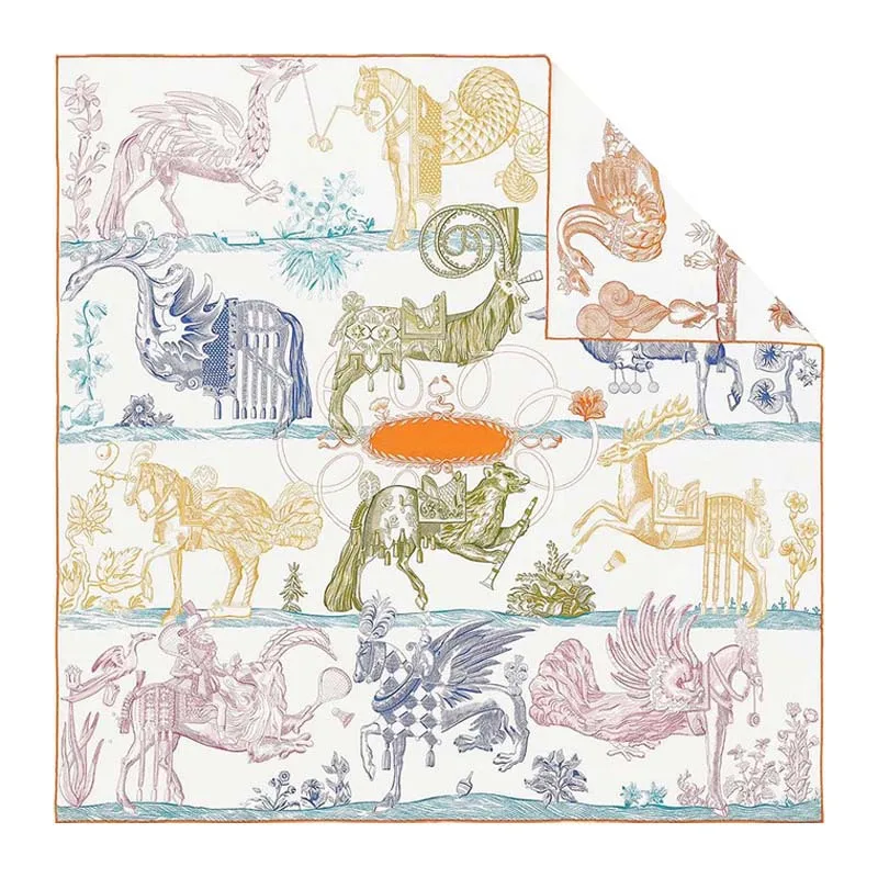 

KMS Double-sided printing silk 18mm large square mulberry silk scarf sunscreen shawl 90*90CM