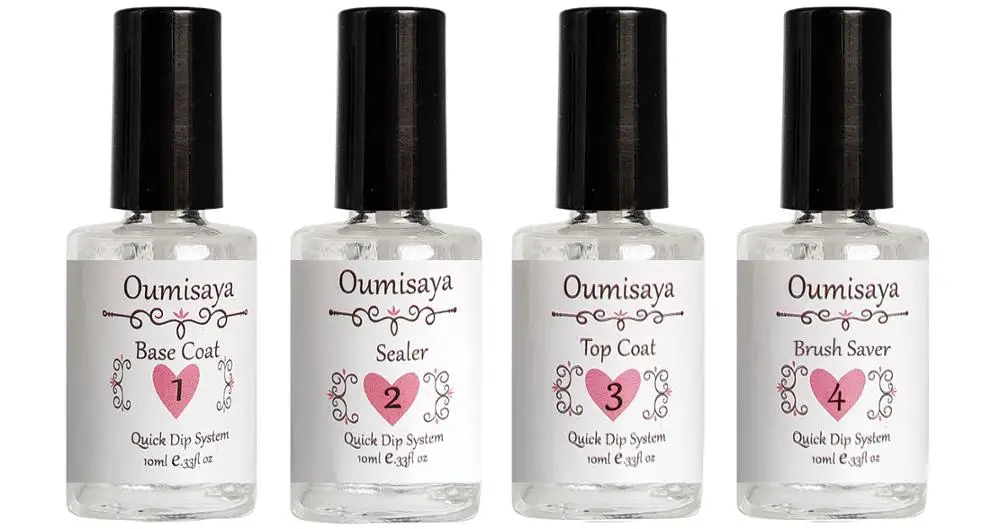 4pcs lliquids 1 унц./шт. Oumisaya порошок для ногтей Цвета, чистый порошок погружения и 10 мл/бутылка Dip полезных мелочей с ярлыком(Базовое покрытие, герметик для защиты, лаки для ногтей - Цвет: 4pcs lliquids