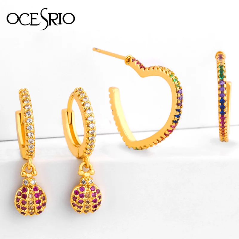 

2019 Rainbow Zirconia Earrings For Woman Gold Ladybird Snake Drop Earring Punk Style Aretes De Moda Huggie Jewelry Gift ers-r27
