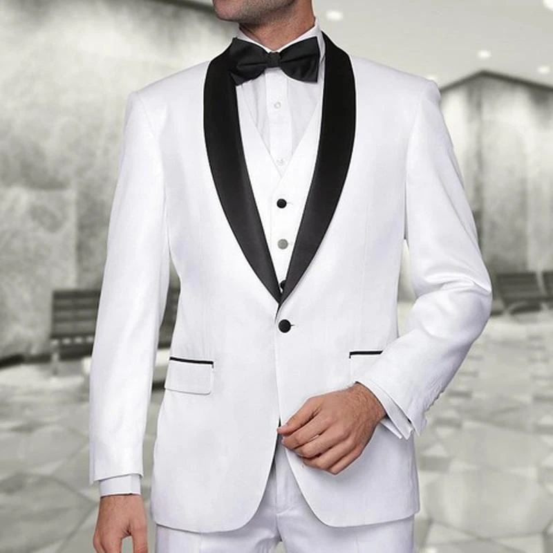 New White Wedding Tuxedo for Groom Black Lapel Groombride Men Suits Set  Jacket Vest With Pants Man Fashion Clothes 3 Pieces|Suits| - AliExpress