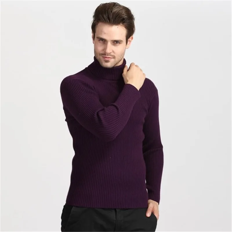 

Sweater men Winter pullover turtleneck solid color slim men clothes keep warm
