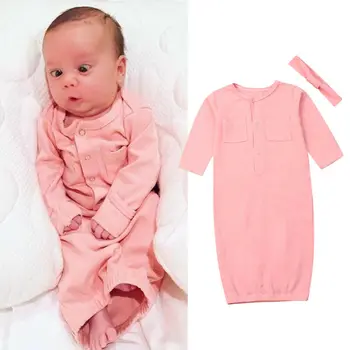 

Cotton Newborn Baby Girl Swaddle Wrap Sleeping Bag+Headband Set 2PCS Casual Baby Sleeping Bags