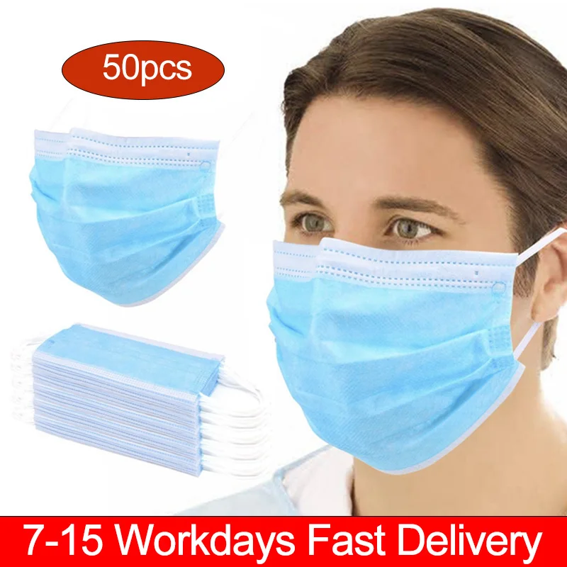 

50pcs Disposable Masks 3 Layers Thick Face Masks High Quality Mouth-muffle PM2.5 Anti-Pullotion Masks Melt Blown Nonwovens Masks