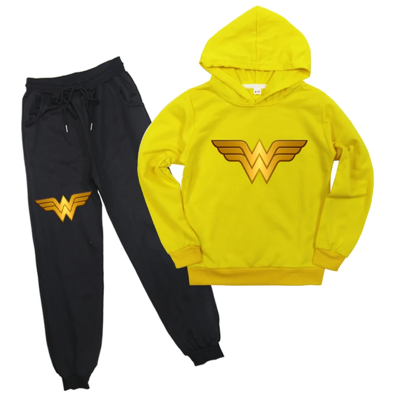Новинка; комплект детской одежды Wonderwoman; сезон весна-осень; комплекты одежды для маленьких мальчиков и девочек; модная толстовка с капюшоном+ штаны; комплект из 2 предметов; детская одежда