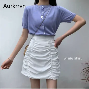 

Aurkrrvn Woman Summer A-line Short Pleated Skirts Black White Skirt Sexy Ladies Vacation High Street Skrits Skinny 2020